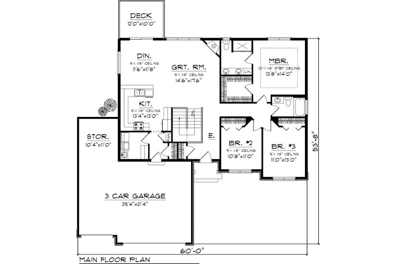Home Plan - Floor Plan - Main Floor for Ranch House Plan #70-1047 - 3 bed, 2 bath
