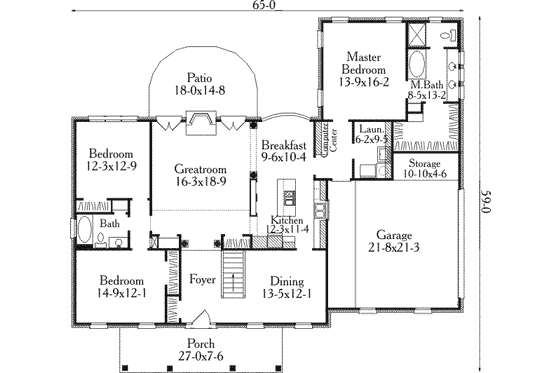 Floor Plan - Main Floor for Southern House Plan #406-195 - 3 bed, 2 bath