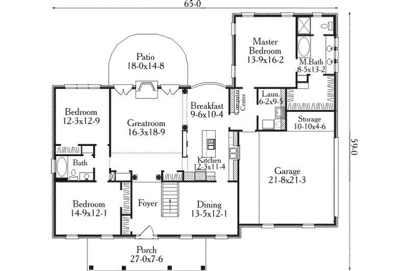 Home Plan - Floor Plan - Main Floor for Southern House Plan #406-195 - 3 bed, 2 bath