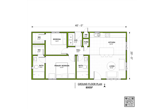 Floor Plan - Main Floor for Traditional House Plan #1106-20 - 2 bed, 2 bath
