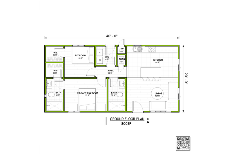House Plan Design - Floor Plan - Main Floor for Traditional House Plan #1106-20 - 2 bed, 2 bath
