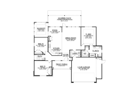 Floor Plan - Main Floor for Ranch House Plan #1064-182 - 3 bed, 2 bath