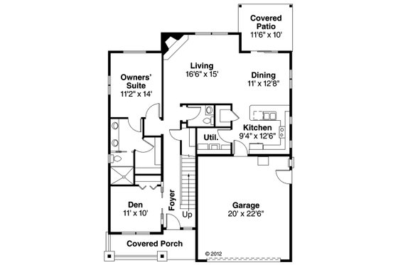 Floor Plan - Main Floor for Craftsman House Plan #124-890 - 3 bed, 2.5 bath