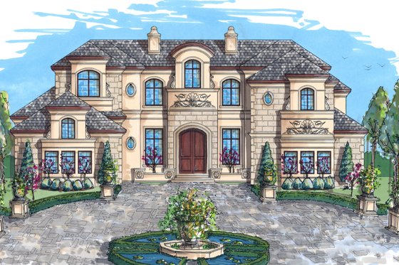 Exterior - Front Elevation 3 for Mediterranean House Plan #548-5 - 5 bed, 5.5 bath