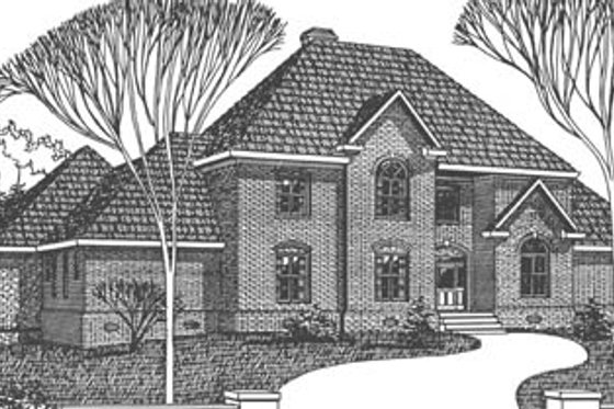 Exterior - Front Elevation for European House Plan #15-229 - 4 bed, 4.5 bath
