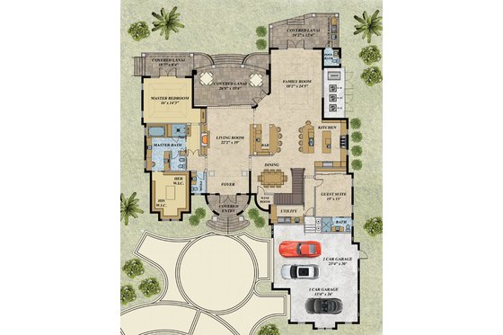 Floor Plan - Main Floor for Mediterranean House Plan #548-18 - 4 bed, 6.5 bath