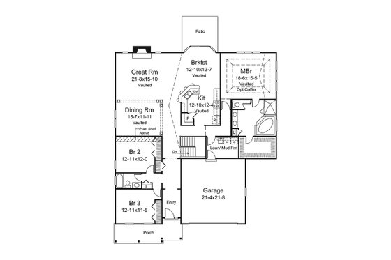 Floor Plan - Main Floor for Country House Plan #57-645 - 3 bed, 2 bath