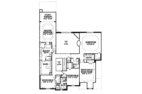 Floor Plan - Upper Floor for European House Plan #141-355 - 5 bed, 4.5 bath