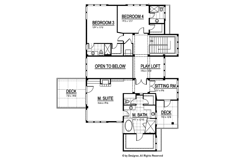 Home Plan - Floor Plan - Upper Floor for Prairie House Plan #569-30 - 4 bed, 4 bath