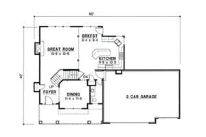 Floor Plan - Main Floor for Traditional House Plan #67-497 - 4 bed, 3.5 bath