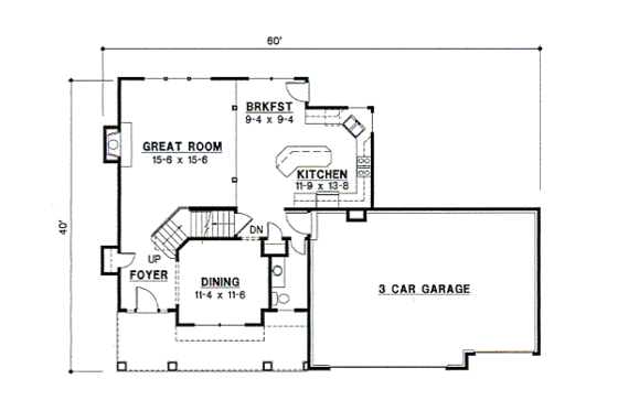 Floor Plan - Main Floor for Traditional House Plan #67-497 - 4 bed, 3.5 bath