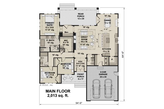 Floor Plan - Main Floor for Farmhouse House Plan #51-1231 - 3 bed, 2.5 bath
