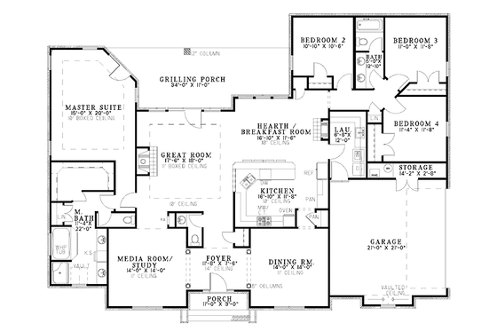 Floor Plan - Main Floor for Traditional House Plan #17-2794 - 4 bed, 2.5 bath