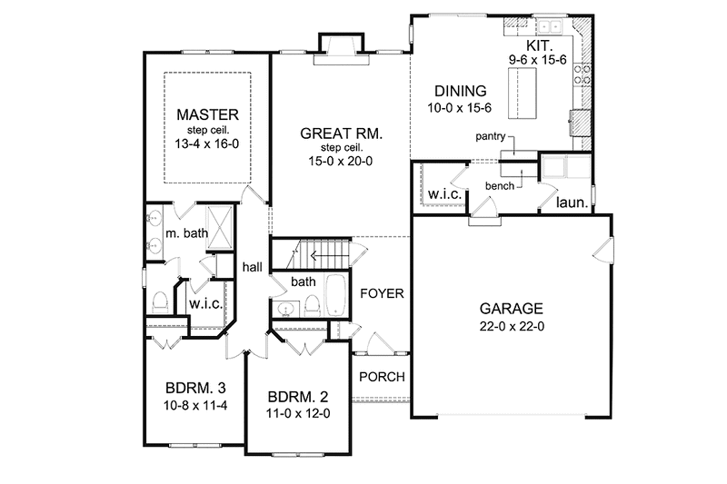 House Blueprint - Floor Plan - Main Floor for Ranch House Plan #1010-25 - 3 bed, 2 bath