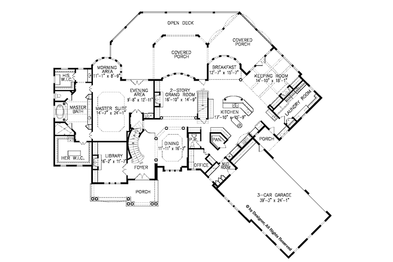 Home Plan - Floor Plan - Main Floor for European House Plan #54-289 - 4 bed, 4.5 bath