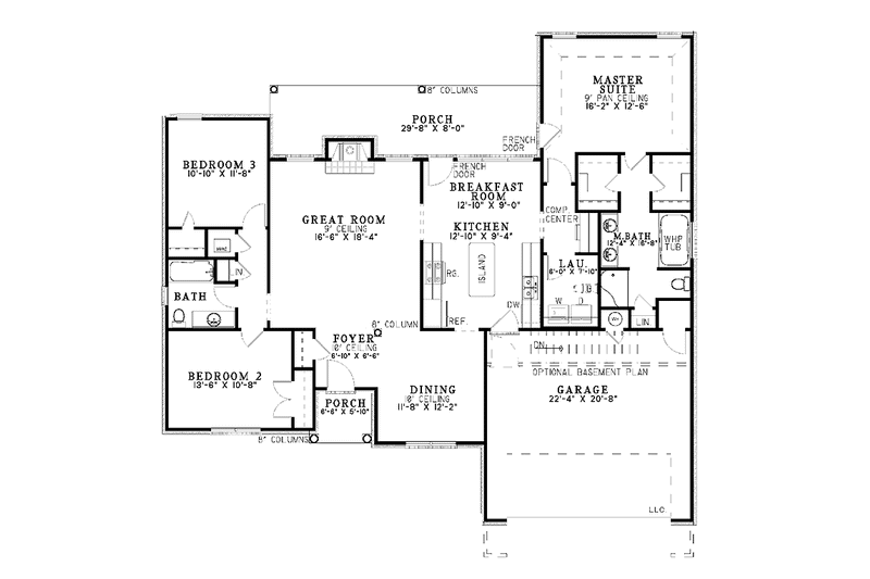 Dream House Plan - Floor Plan - Main Floor for Ranch House Plan #17-3186 - 3 bed, 2 bath