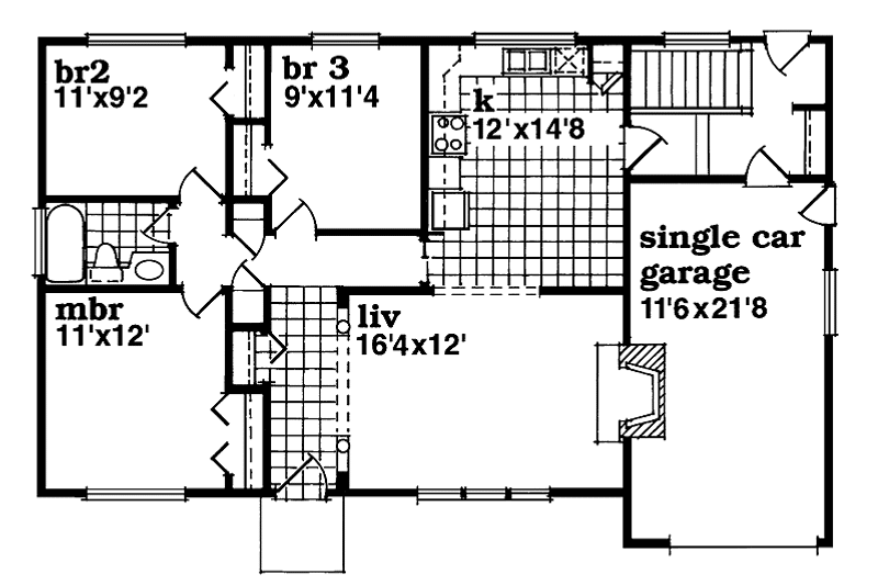 Home Plan - Floor Plan - Main Floor for Colonial House Plan #47-678 - 3 bed, 1 bath