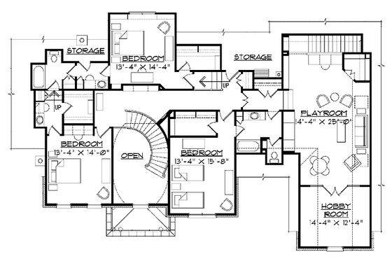 Floor Plan - Upper Floor for Colonial House Plan #1054-14 - 4 bed, 3 bath