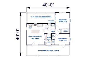 Floor Plan - Main Floor for Farmhouse House Plan #44-288 - 2 bed, 1 bath