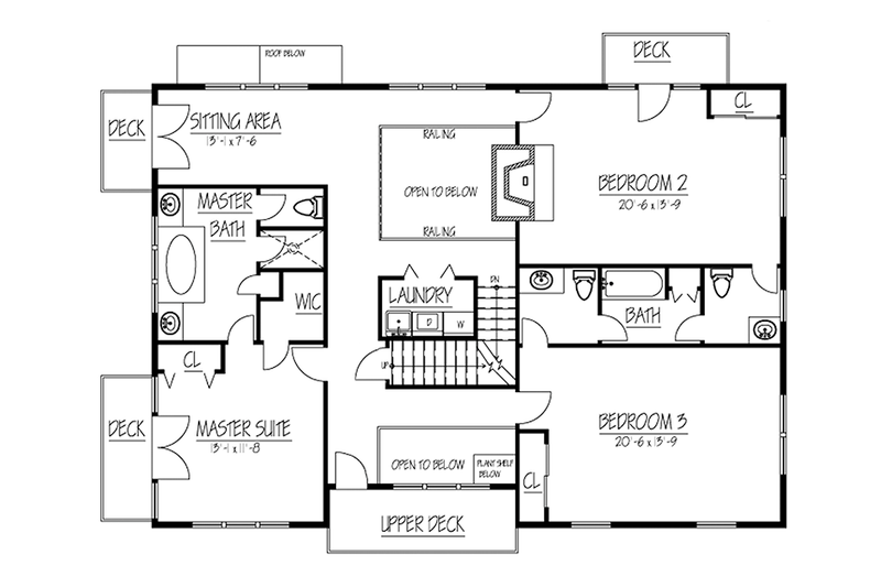 Architectural House Design - Floor Plan - Upper Floor for Country House Plan #1061-34 - 3 bed, 2.5 bath