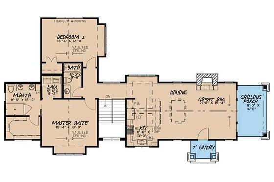 Floor Plan - Main Floor for Craftsman House Plan #17-3399 - 2 bed, 3 bath