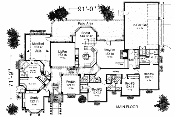 Floor Plan - Main Floor for European House Plan #310-202 - 4 bed, 3.5 bath