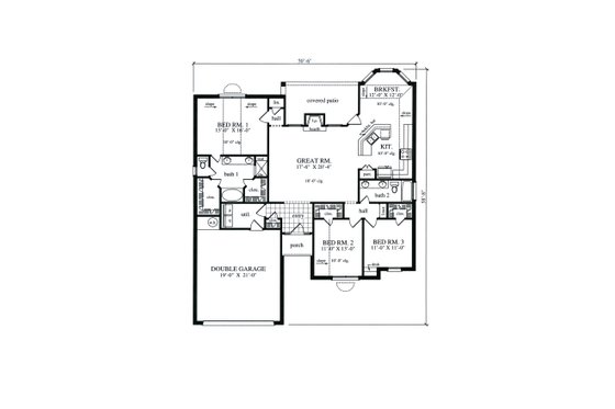 Floor Plan - Main Floor for Traditional House Plan #42-383 - 3 bed, 2 bath