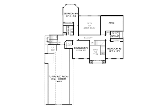 Floor Plan - Upper Floor for Traditional House Plan #424-350 - 4 bed, 3.5 bath