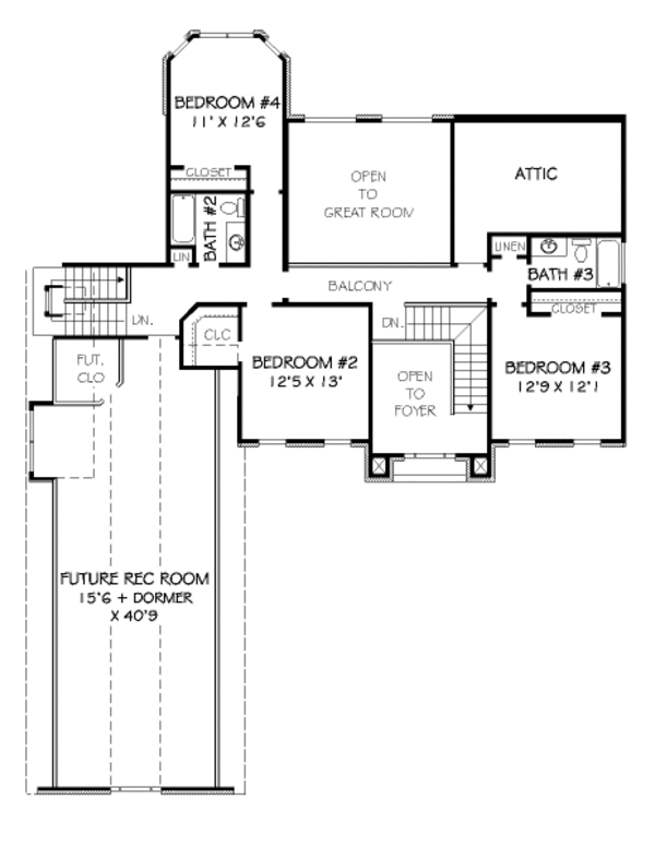 Traditional Floor Plan - Upper Floor Plan #424-350