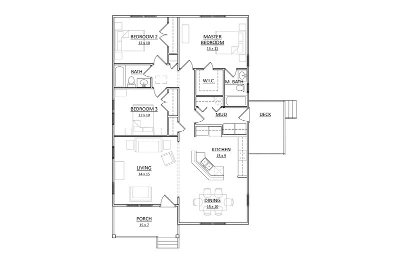 Architectural House Design - Floor Plan - Main Floor for Craftsman House Plan #936-25 - 3 bed, 2 bath
