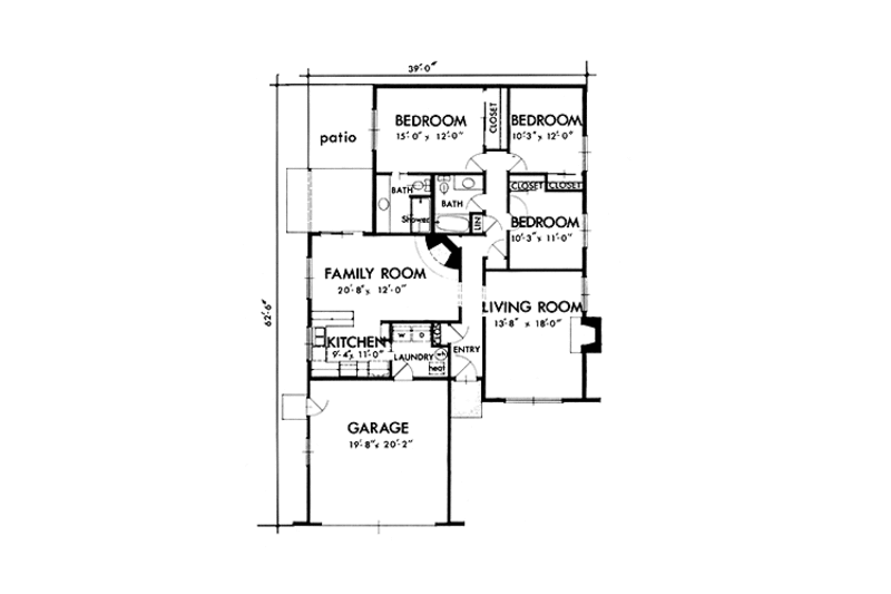 Architectural House Design - Floor Plan - Main Floor for Mediterranean House Plan #320-1386 - 3 bed, 2 bath