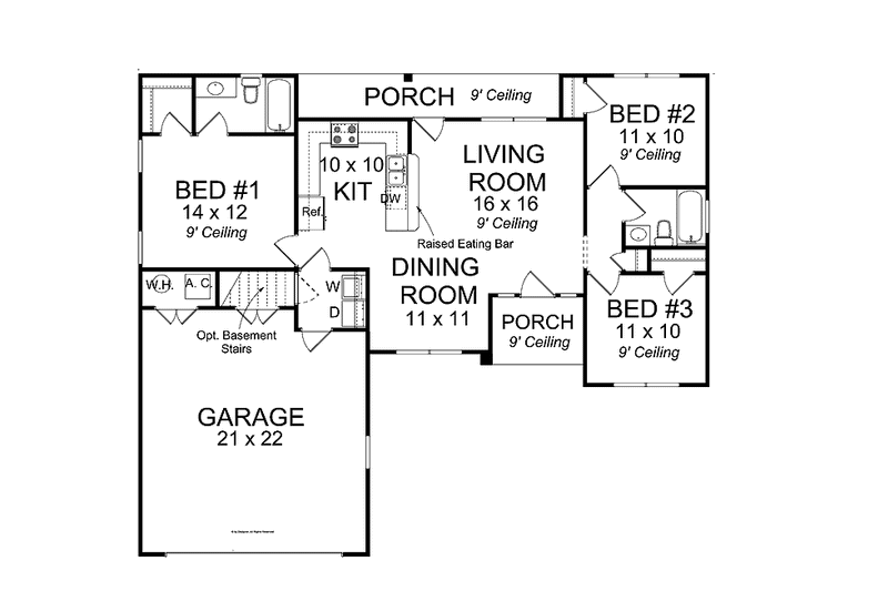 Architectural House Design - Floor Plan - Main Floor for Traditional House Plan #513-2151 - 3 bed, 2 bath