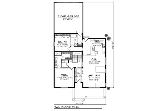 Floor Plan - Main Floor for Bungalow House Plan #70-967 - 2 bed, 2 bath