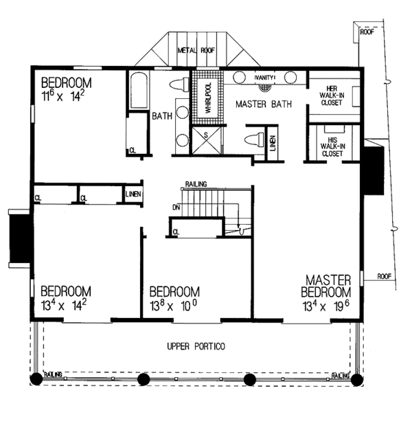 Architectural House Design - Classical Floor Plan - Upper Floor Plan #72-845