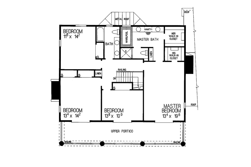 Home Plan - Floor Plan - Upper Floor for Classical House Plan #72-845 - 4 bed, 2 bath