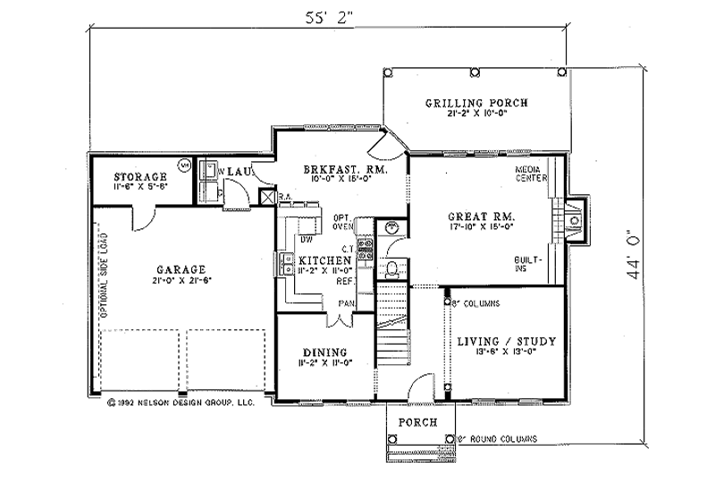House Blueprint - Floor Plan - Main Floor for Southern House Plan #17-2035 - 4 bed, 2.5 bath