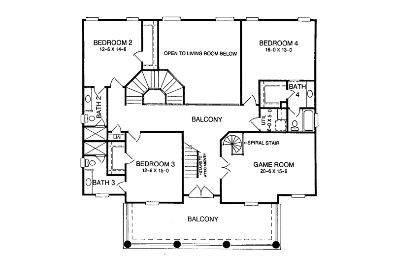 House Blueprint - Floor Plan - Upper Floor for Classical House Plan #952-134 - 4 bed, 4 bath