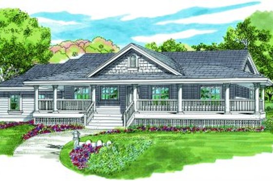 Exterior - Front Elevation for Ranch House Plan #47-334 - 3 bed, 2 bath