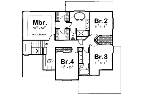 Floor Plan - Upper Floor for Traditional House Plan #20-2232 - 4 bed, 2.5 bath