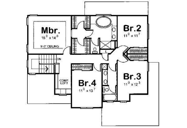 Home Plan - Traditional Floor Plan - Upper Floor Plan #20-2232