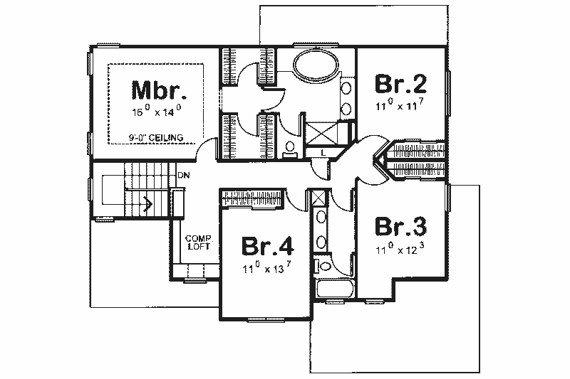 Home Plan - Floor Plan - Upper Floor for Traditional House Plan #20-2232 - 4 bed, 2.5 bath