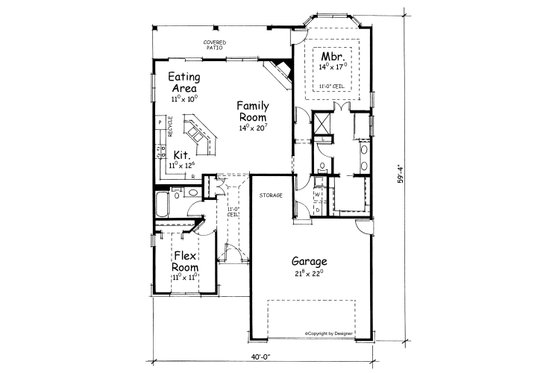 Floor Plan - Main Floor for Traditional House Plan #20-1611 - 2 bed, 2 bath