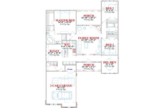 Floor Plan - Main Floor for Traditional House Plan #63-160 - 3 bed, 2 bath