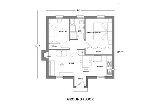 Floor Plan - Main Floor for European House Plan #542-5 - 2 bed, 1 bath