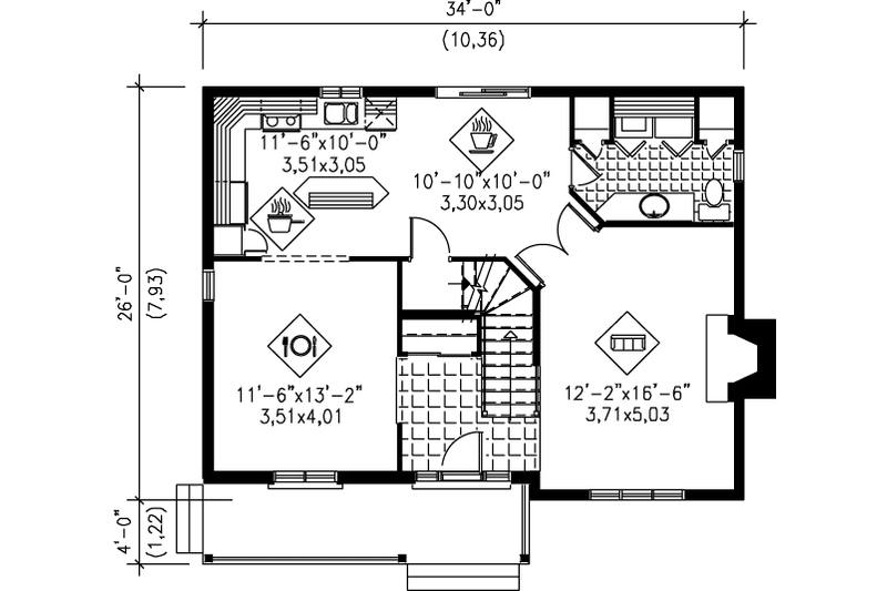House Plan Design - Floor Plan - Main Floor for Traditional House Plan #25-246 - 3 bed, 2.5 bath