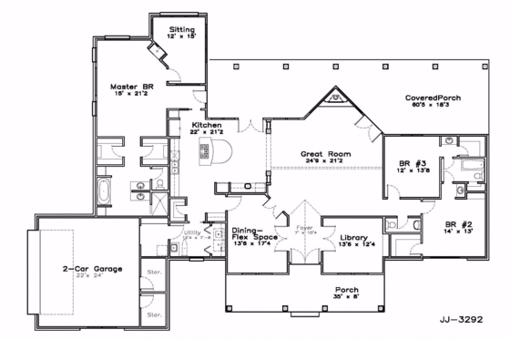 Floor Plan - Main Floor for Southern House Plan #8-215 - 3 bed, 2.5 bath