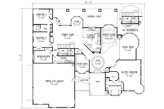 Floor Plan - Main Floor for Adobe / Southwestern House Plan #1-755 - 4 bed, 3 bath