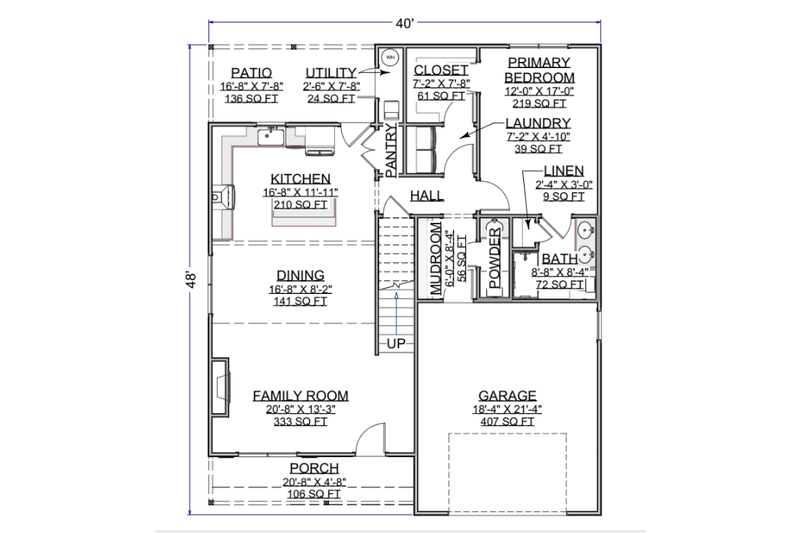 Architectural House Design - Floor Plan - Main Floor for Craftsman House Plan #1116-18 - 3 bed, 2.5 bath
