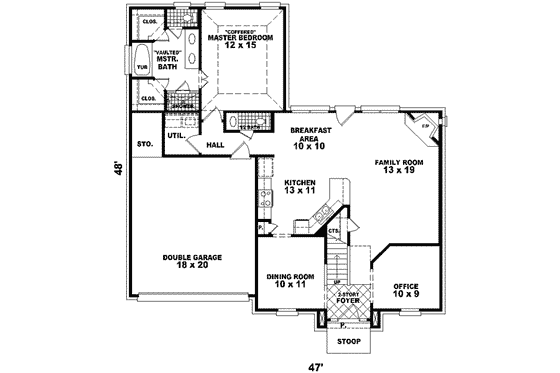 Floor Plan - Main Floor for European House Plan #81-478 - 3 bed, 2.5 bath