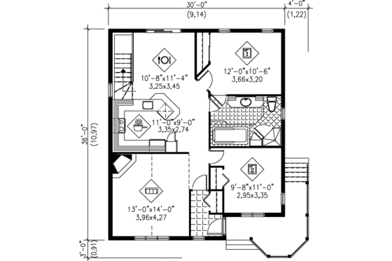 Floor Plan - Main Floor for Cottage House Plan #25-186 - 2 bed, 1 bath